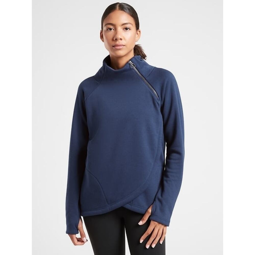 ATHLETA Cozy Karma Asym Pullover Blue Sz Small Long Sleeve Mock‎ Neck Sweatshirt